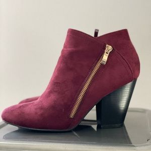 Maroon Zipper Ankle Bootie